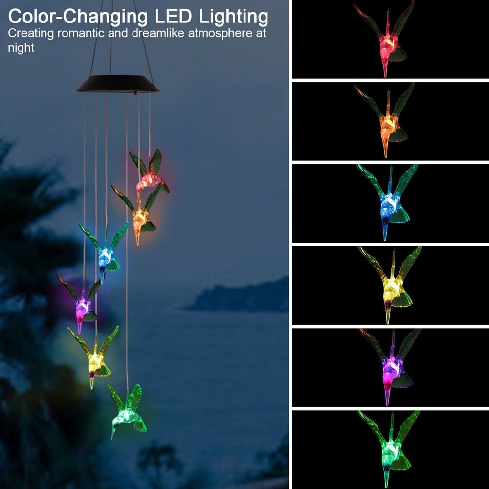 Color Changing Solar Wind Chimes LED Hanging Hummingbird Lights EcoFriendly Garden Decoration 1