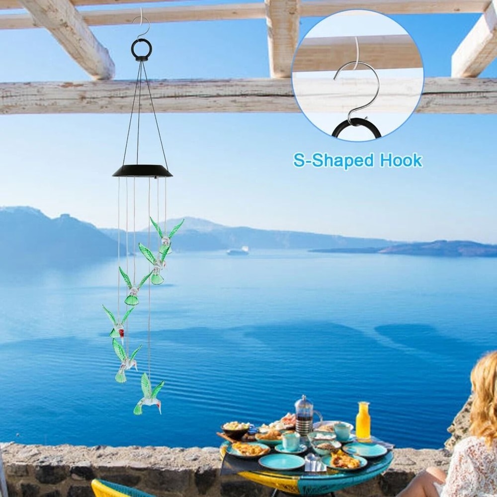 Color Changing Solar Wind Chimes LED Hanging Hummingbird Lights EcoFriendly Garden Decoration 6