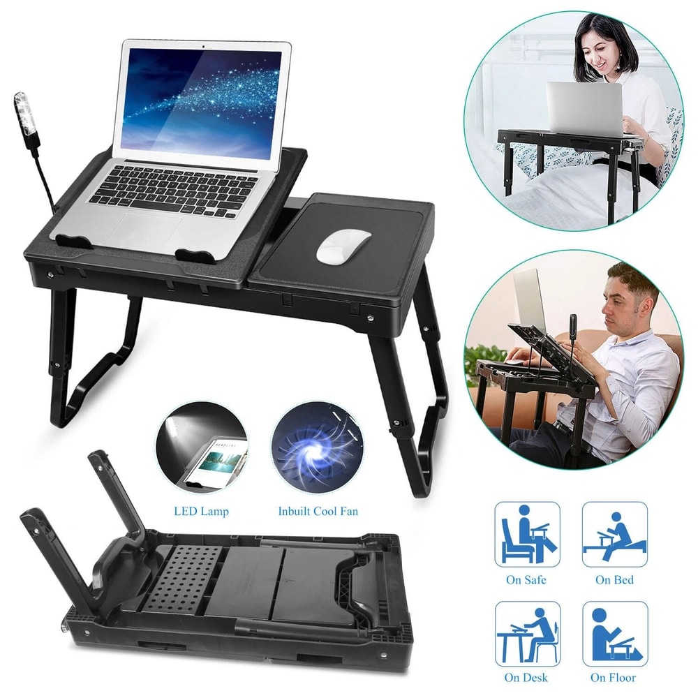 Laptop Tray Desk Foldable Stand With Cooling Fan LED Light Ergonomic Desk Stand For Bed Sofa And T 2