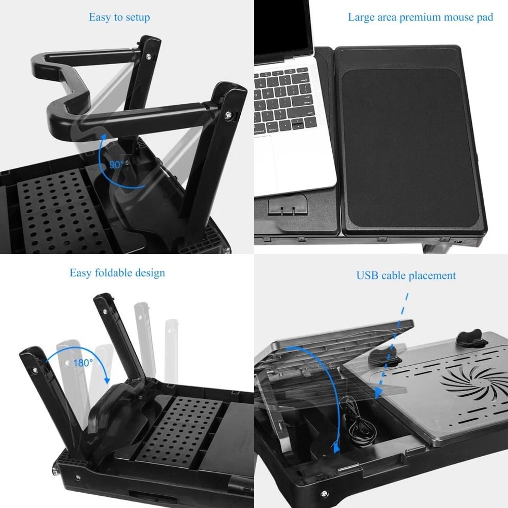 Laptop Tray Desk Foldable Stand With Cooling Fan LED Light Ergonomic Desk Stand For Bed Sofa And T 4