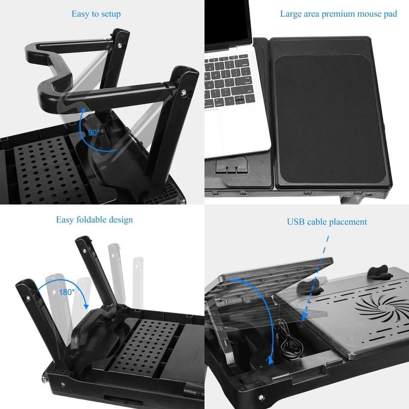 Laptop Tray Desk Foldable Stand With Cooling Fan LED Light Ergonomic Desk Stand For Bed Sofa And T 4