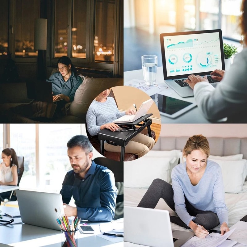 Laptop Tray Desk Foldable Stand With Cooling Fan LED Light Ergonomic Desk Stand For Bed Sofa And T 9