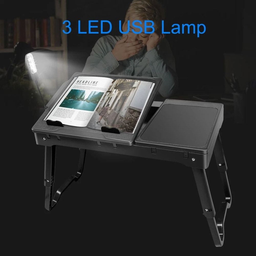 Laptop Tray Desk Foldable Stand With Cooling Fan LED Light Ergonomic Desk Stand For Bed Sofa And T 8