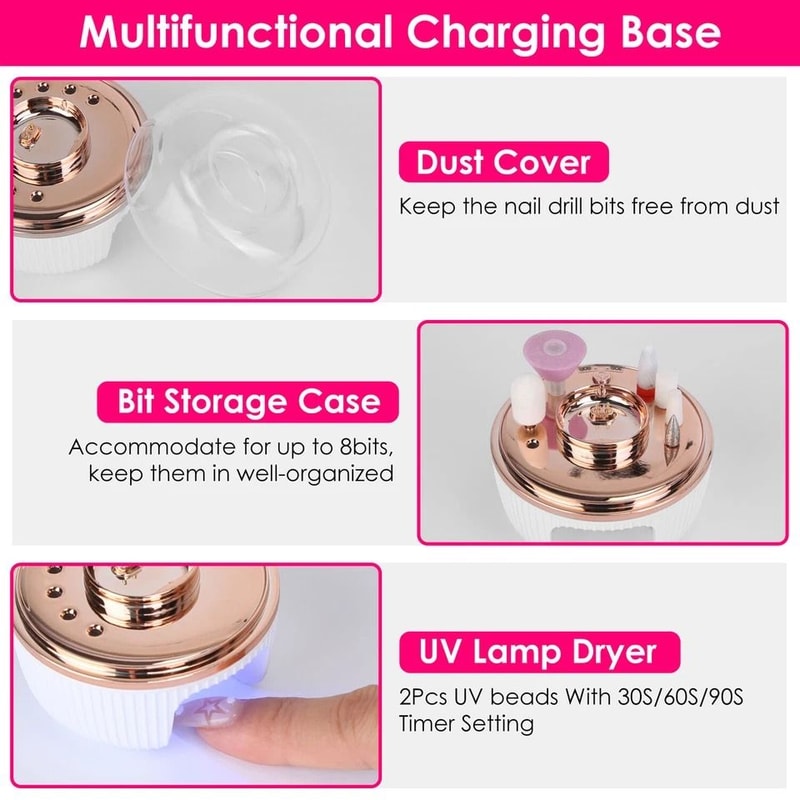 Electric Nail Drill Set UV Dryer Base RPM For Acrylic Gel Nails Professional Nail Care Kit 6