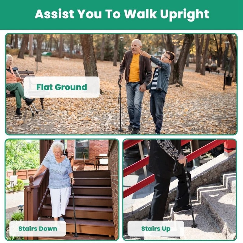 Heavy Duty Walking Cane For Seniors Black Posture Stick Adjustable Hiking Cane Walking Aid For Old 4