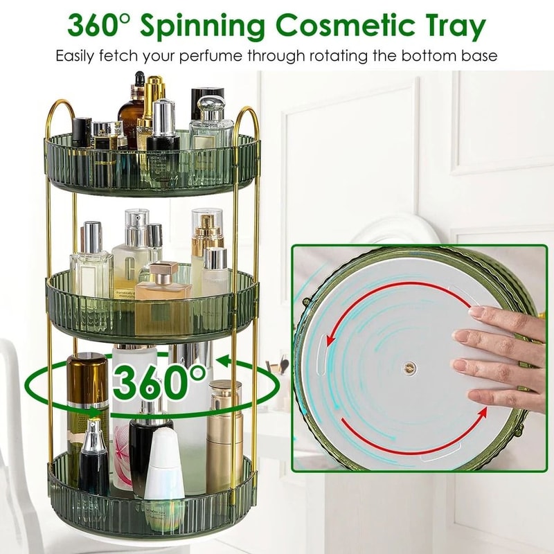 Rotating Makeup Organizer Tier Perfume Cosmetic Storage Shelf Elegant Vanity Organizer SpaceSaving 12
