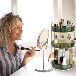 rotating makeup organizer, tier perfume & cosmetic storage shelf, elegant vanity organizer, space-saving skincare holder
