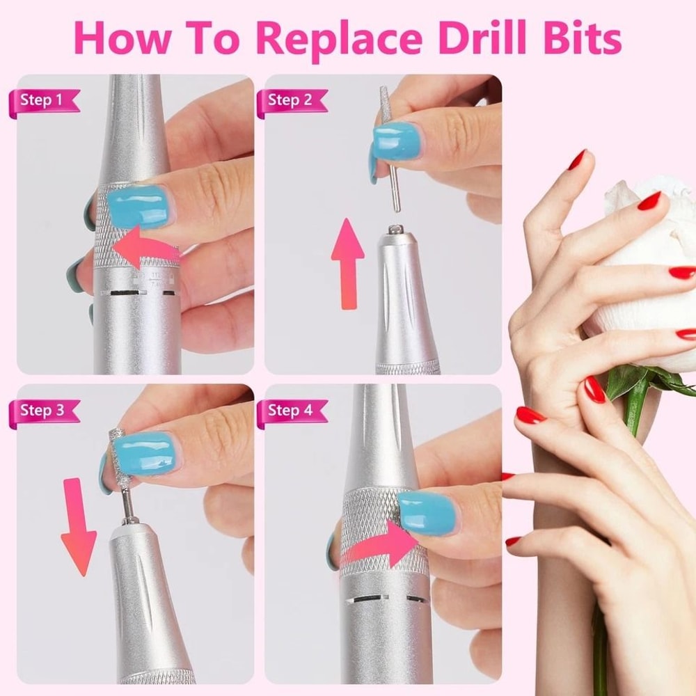 HighSpeed Electric Nail Drill RPM Bits Nail Drill Machine With Waist Clip 6