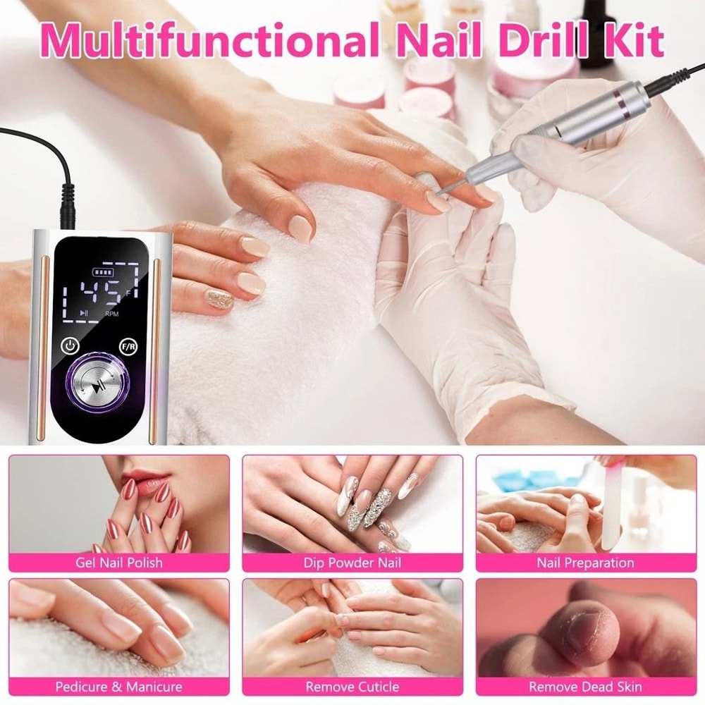 HighSpeed Electric Nail Drill RPM Bits Nail Drill Machine With Waist Clip 7