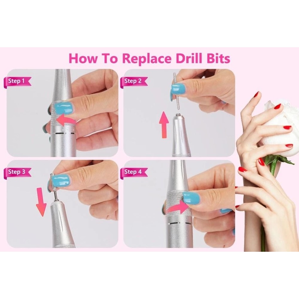 HighSpeed Electric Nail Drill RPM Bits Nail Drill Machine With Waist Clip 8