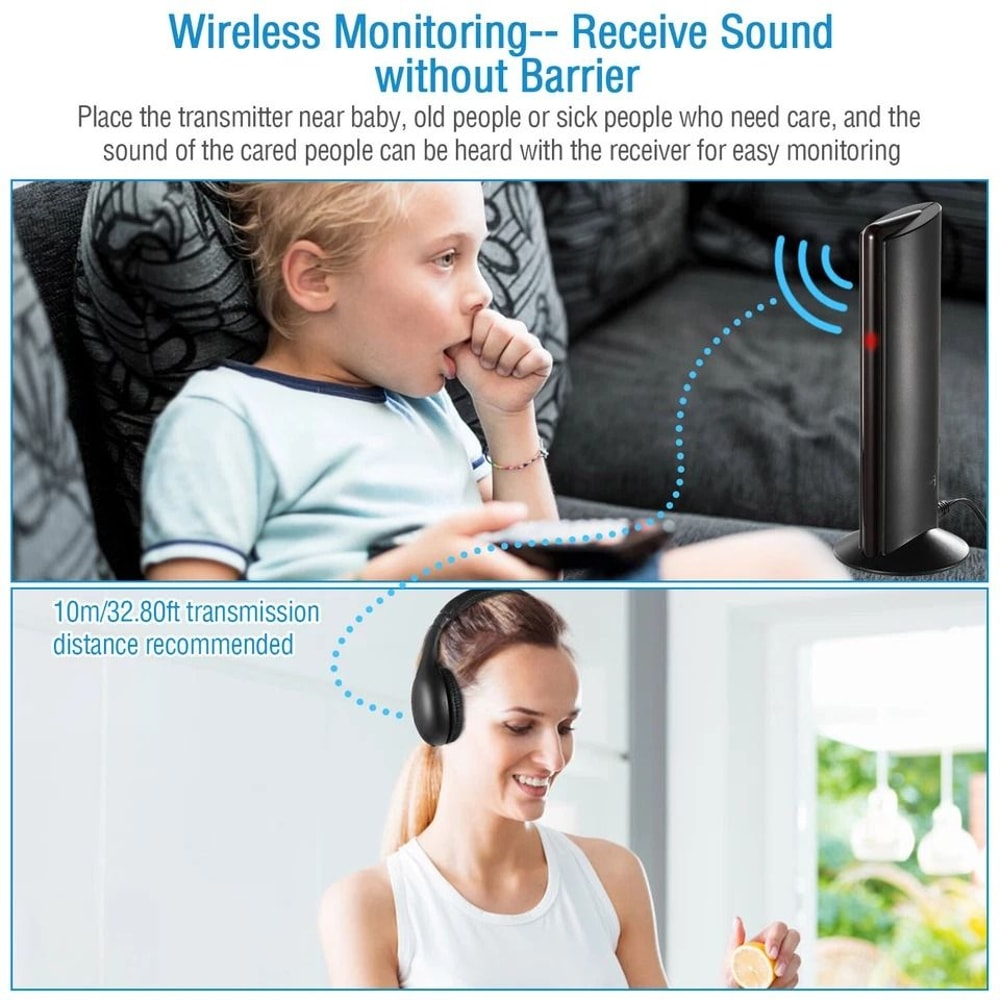 Wireless Headphones Cordless RF Mic For TV PC DVD 10