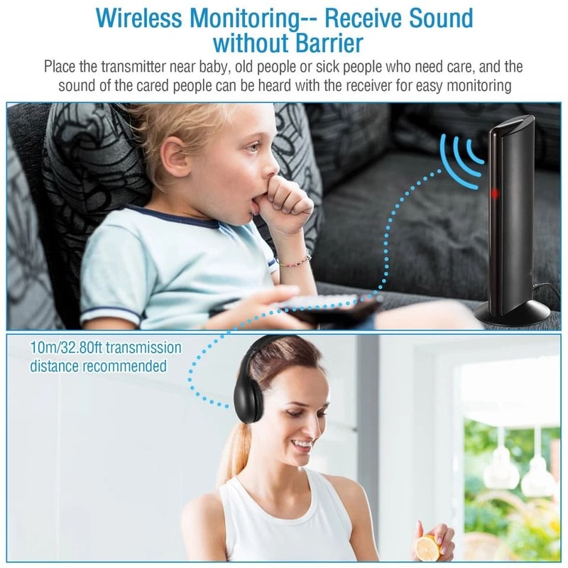 Wireless Headphones Cordless RF Mic For TV PC DVD 10