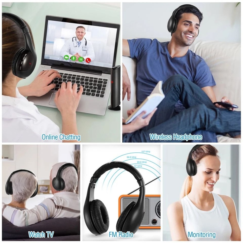 Wireless Headphones Cordless RF Mic For TV PC DVD 3