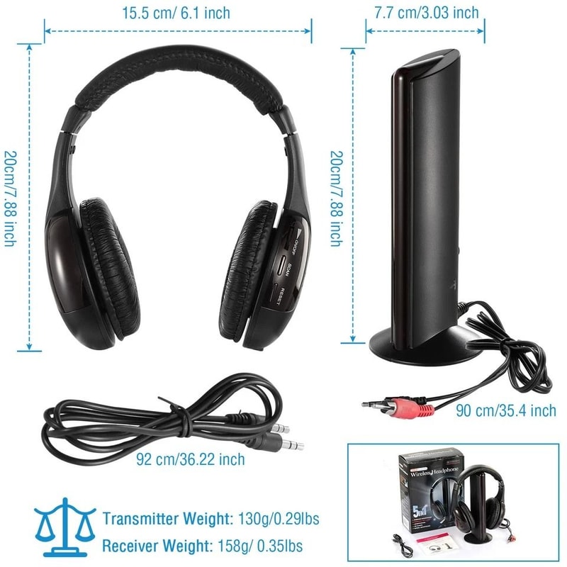 Wireless Headphones Cordless RF Mic For TV PC DVD 7