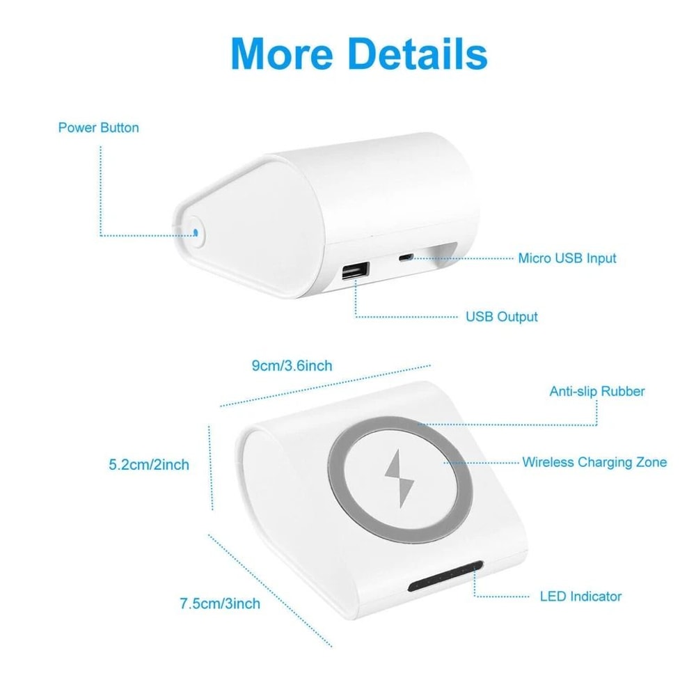 Fast Charger White Power Bank Wireless Charging USB Portable Battery For Phones Tablets 1