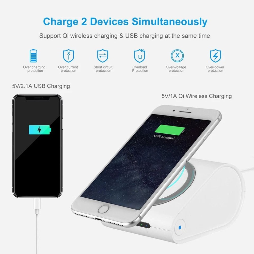 Fast Charger White Power Bank Wireless Charging USB Portable Battery For Phones Tablets 5