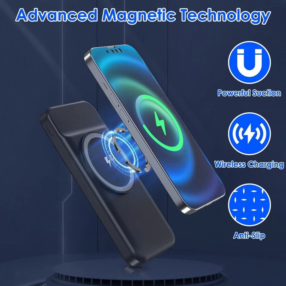 Magnetic Wireless Charger Battery Pack Fast Charging Power Bank BuiltIn Cable Dual USBTypeC Outputs