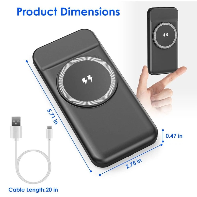 Magnetic Wireless Charger Battery Pack Fast Charging Power Bank BuiltIn Cable Dual USBTypeC Outputs
