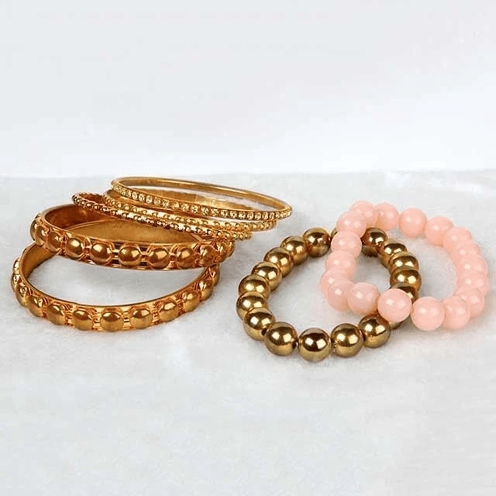 Bangle Bracelet Set Retro Gold Alloy Inlaid Rhinestone Detailing Elegant And Trendy Accessories 1