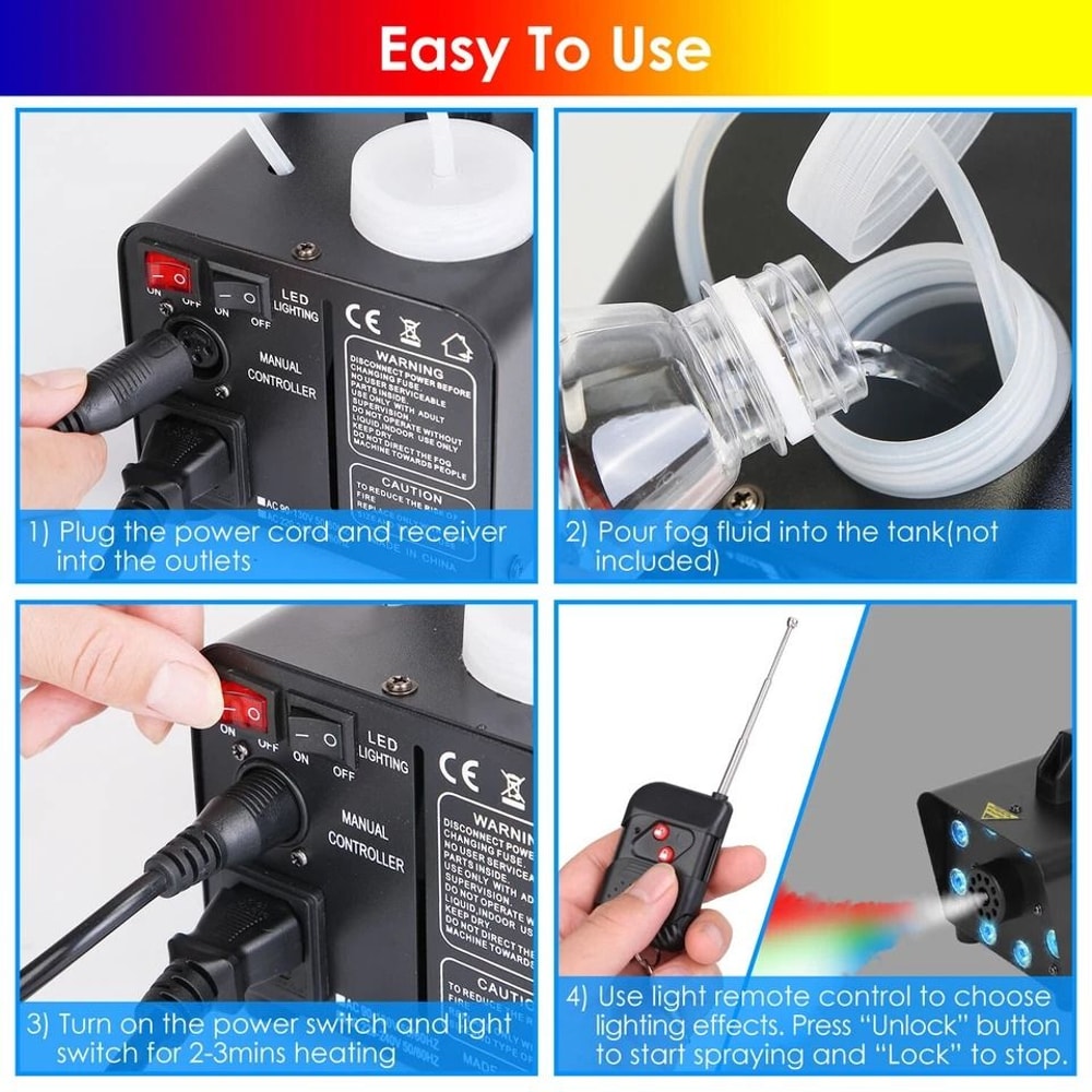Fog Machine With LED Color Effects Remote Control For Weddings Parties And Stage Lighting 7