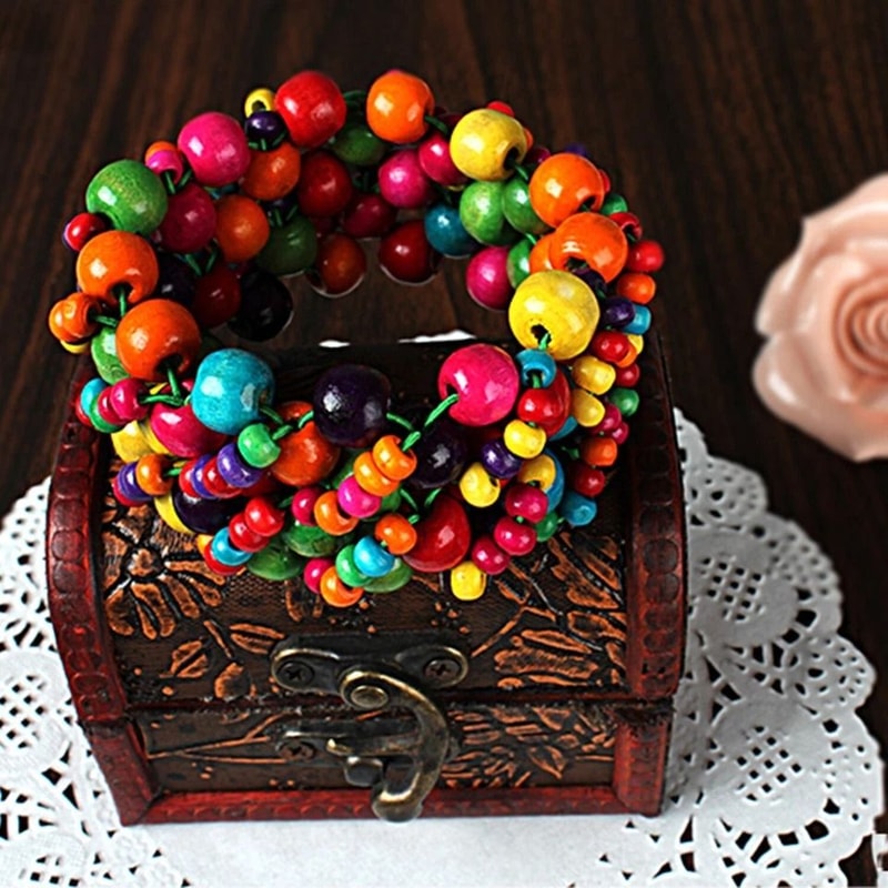 Bohemian Womens Fashion Bracelet Colorful Wood Beads For Women Retro Style Jewelry 0