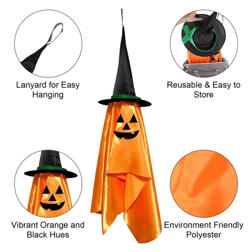 Pumpkin Wizard Hat Halloween Hanging Ornaments Home Garden Party Decor Polyester Material 8