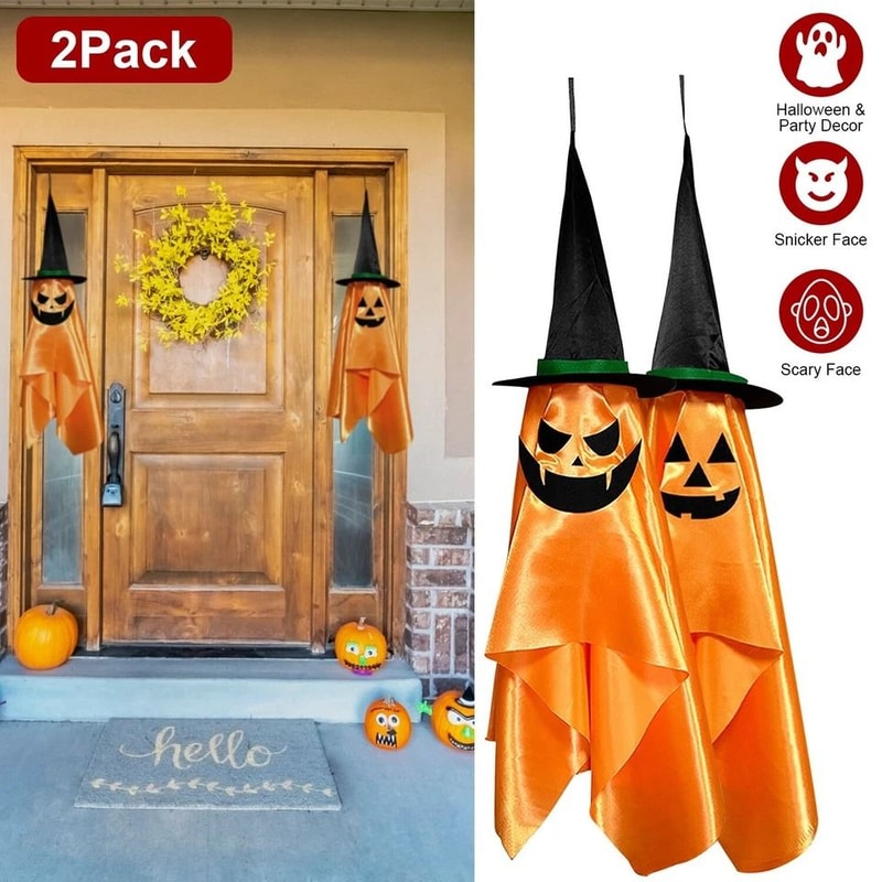 Pumpkin Wizard Hat Halloween Hanging Ornaments Home Garden Party Decor Polyester Material 4