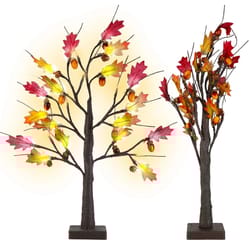 lighted maple tree warm white led beads, artificial fall tree for thanksgiving & autumn home decor