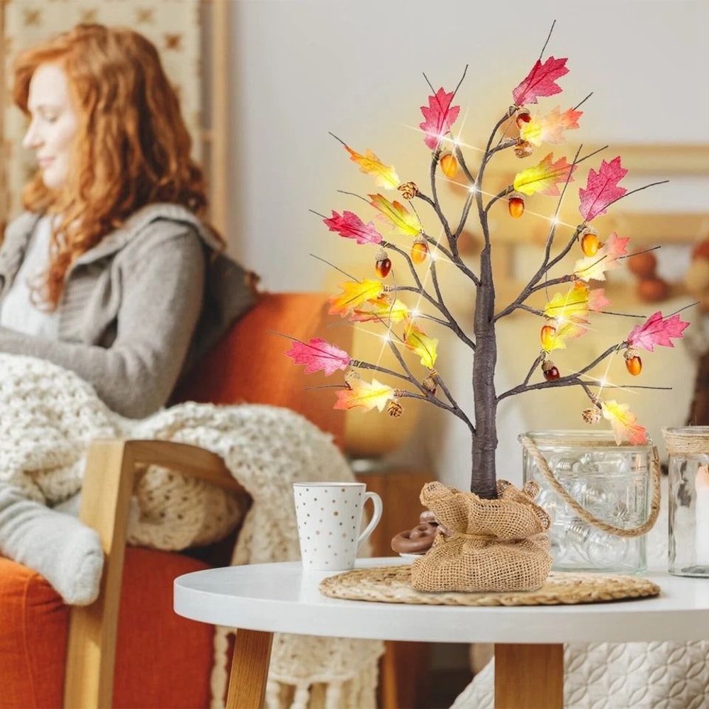 Lighted Maple Tree Warm White LED Beads Artificial Fall Tree For Thanksgiving Autumn Home Decor 2