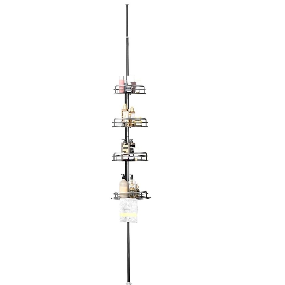 Black Shower Rack Caddy Shelves Floor Standing Bathroom Storage Adjustable Corner Storage Holder 2