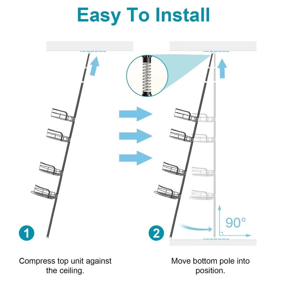 Black Shower Rack Caddy Shelves Floor Standing Bathroom Storage Adjustable Corner Storage Holder 11