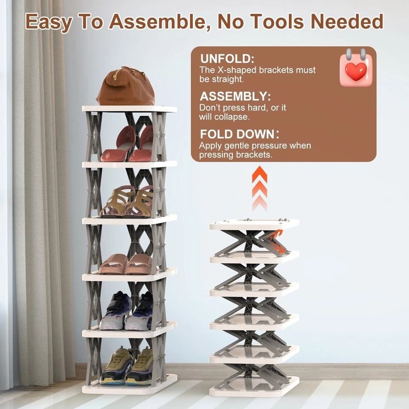Vertical Shoe Rack Foldable Grey Shoe Storage Tier Narrow Shelf For Boots Flats High Heels Compact