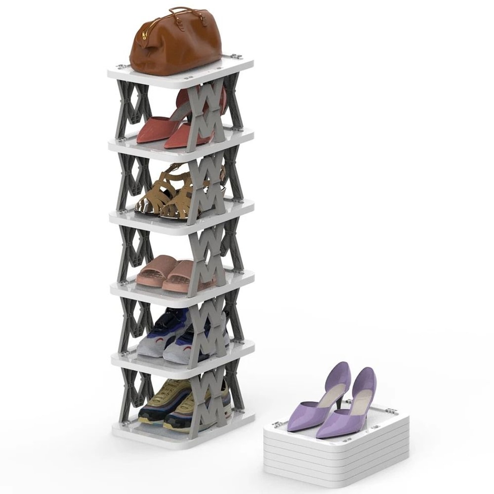 Vertical Shoe Rack Foldable Grey Shoe Storage Tier Narrow Shelf For Boots Flats High Heels Compact