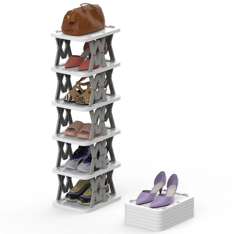 Vertical Shoe Rack Foldable Grey Shoe Storage Tier Narrow Shelf For Boots Flats High Heels Compact