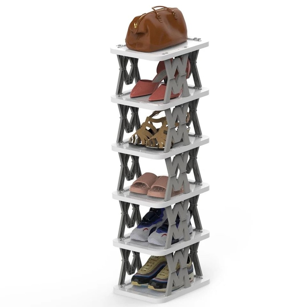 Vertical Shoe Rack Foldable Grey Shoe Storage Tier Narrow Shelf For Boots Flats High Heels Compact