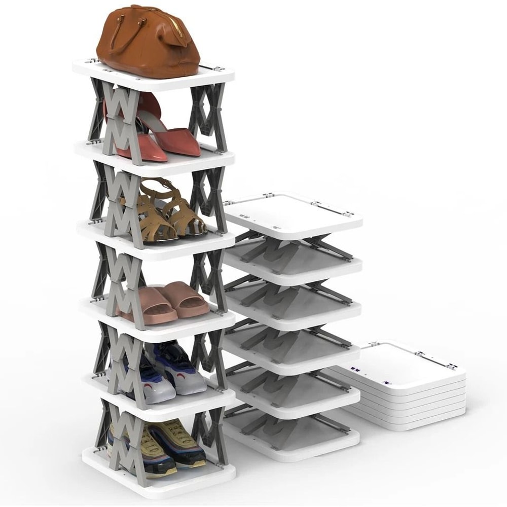 Vertical Shoe Rack Foldable Grey Shoe Storage Tier Narrow Shelf For Boots Flats High Heels Compact