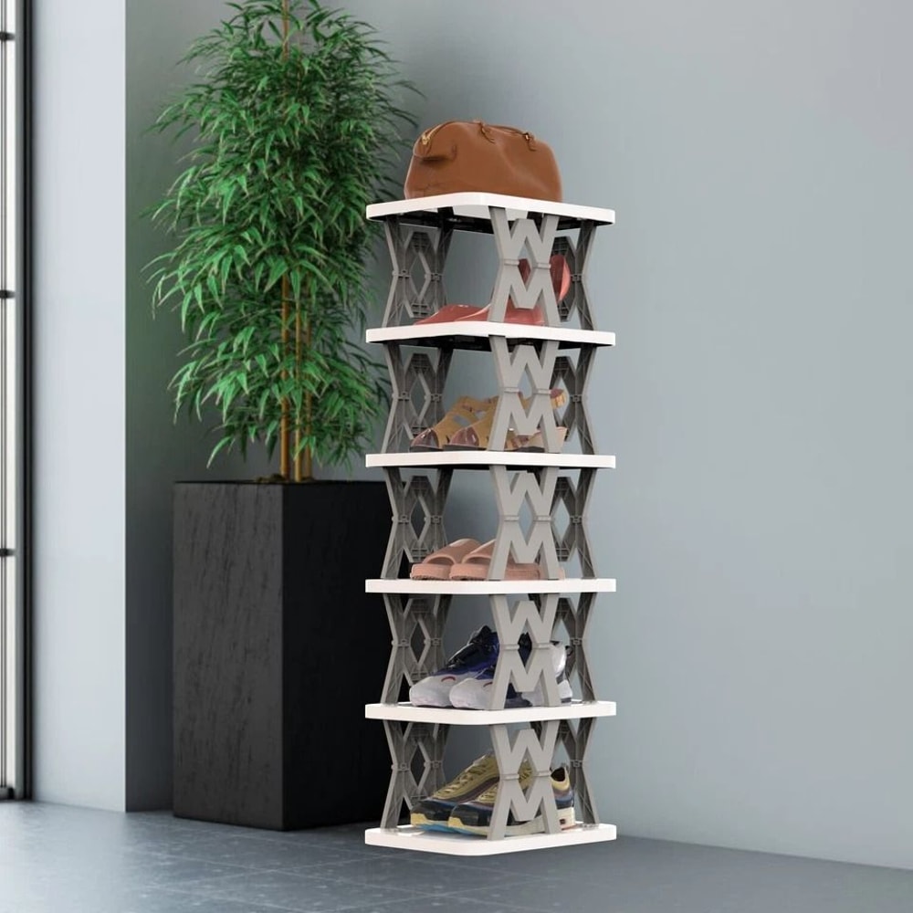 Vertical Shoe Rack Foldable Grey Shoe Storage Tier Narrow Shelf For Boots Flats High Heels Compact