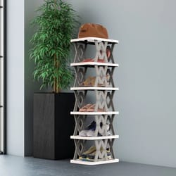 vertical shoe rack, foldable grey shoe storage, tier narrow shelf for boots, flats, high heels – compact, space-saving