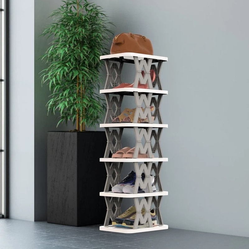 Vertical Shoe Rack Foldable Grey Shoe Storage Tier Narrow Shelf For Boots Flats High Heels Compact