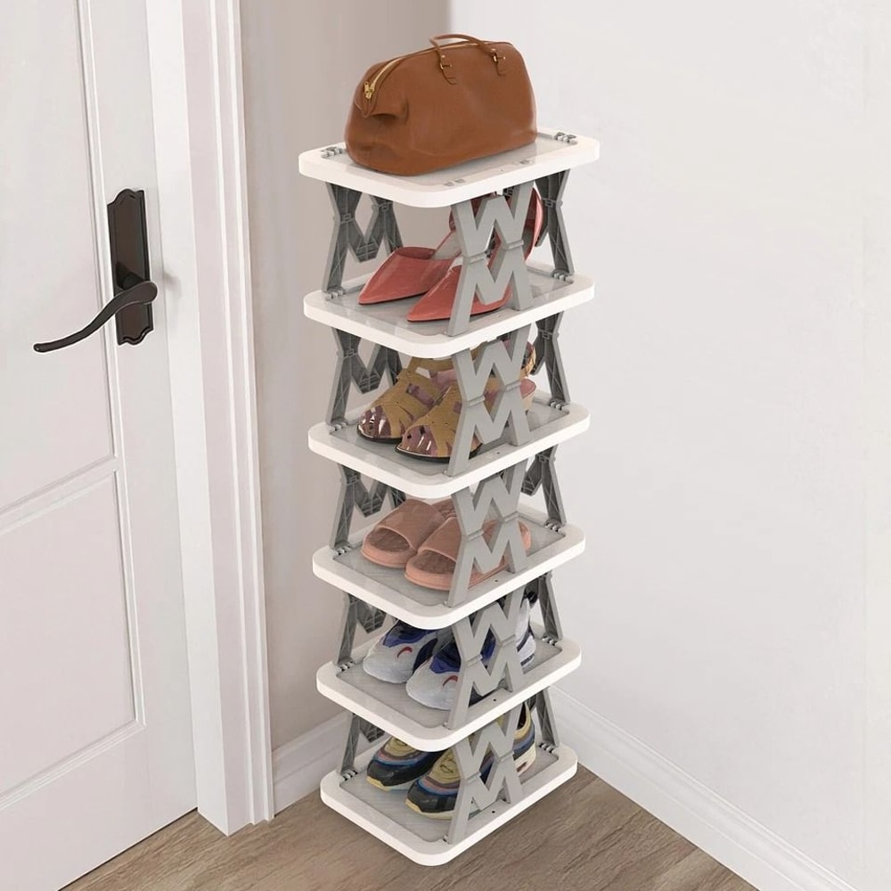Vertical Shoe Rack Foldable Grey Shoe Storage Tier Narrow Shelf For Boots Flats High Heels Compact