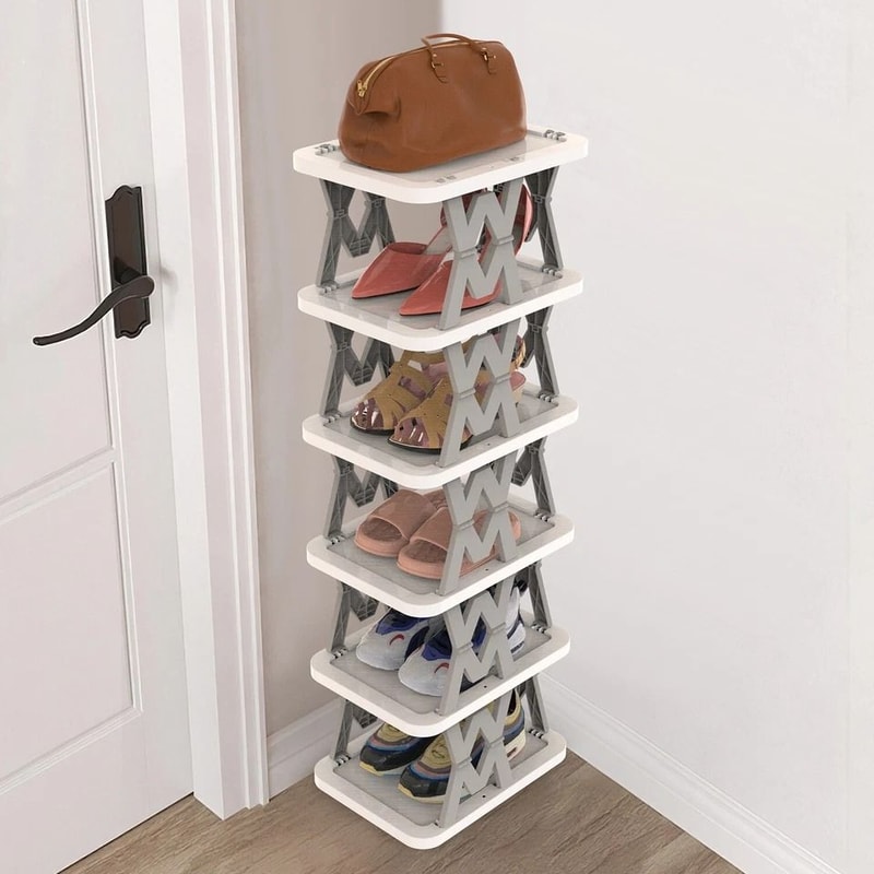 Vertical Shoe Rack Foldable Grey Shoe Storage Tier Narrow Shelf For Boots Flats High Heels Compact