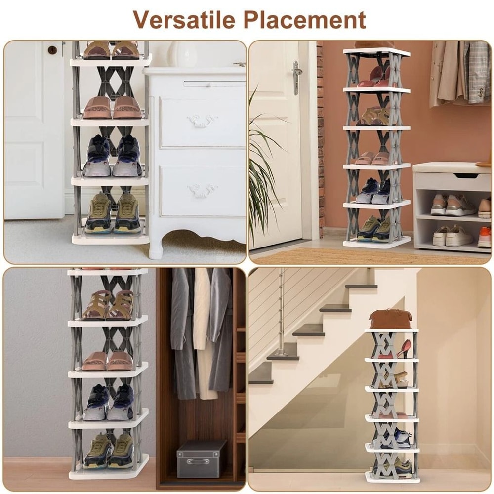 Vertical Shoe Rack Foldable Grey Shoe Storage Tier Narrow Shelf For Boots Flats High Heels Compact