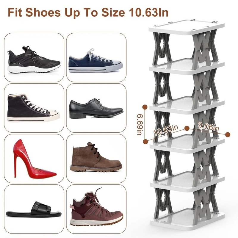Vertical Shoe Rack Foldable Grey Shoe Storage Tier Narrow Shelf For Boots Flats High Heels Compact