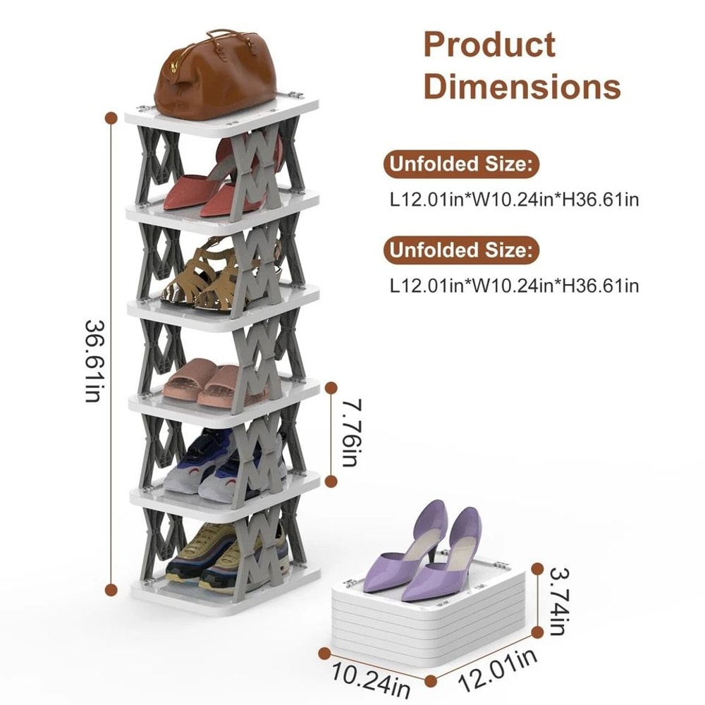 Vertical Shoe Rack Foldable Grey Shoe Storage Tier Narrow Shelf For Boots Flats High Heels Compact