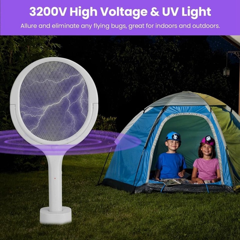 Bug Zapper Mosquito Swatter Rotating Electric Bug Racket Safe Rechargeable Electric Zapper For Mosq 10
