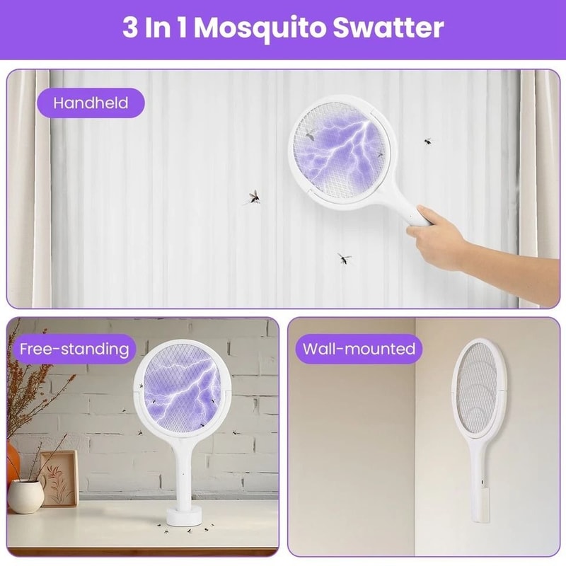 Bug Zapper Mosquito Swatter Rotating Electric Bug Racket Safe Rechargeable Electric Zapper For Mosq 11