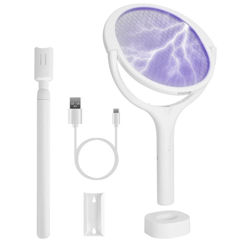 Bug Zapper Mosquito Swatter Rotating Electric Bug Racket Safe Rechargeable Electric Zapper For Mosq 3