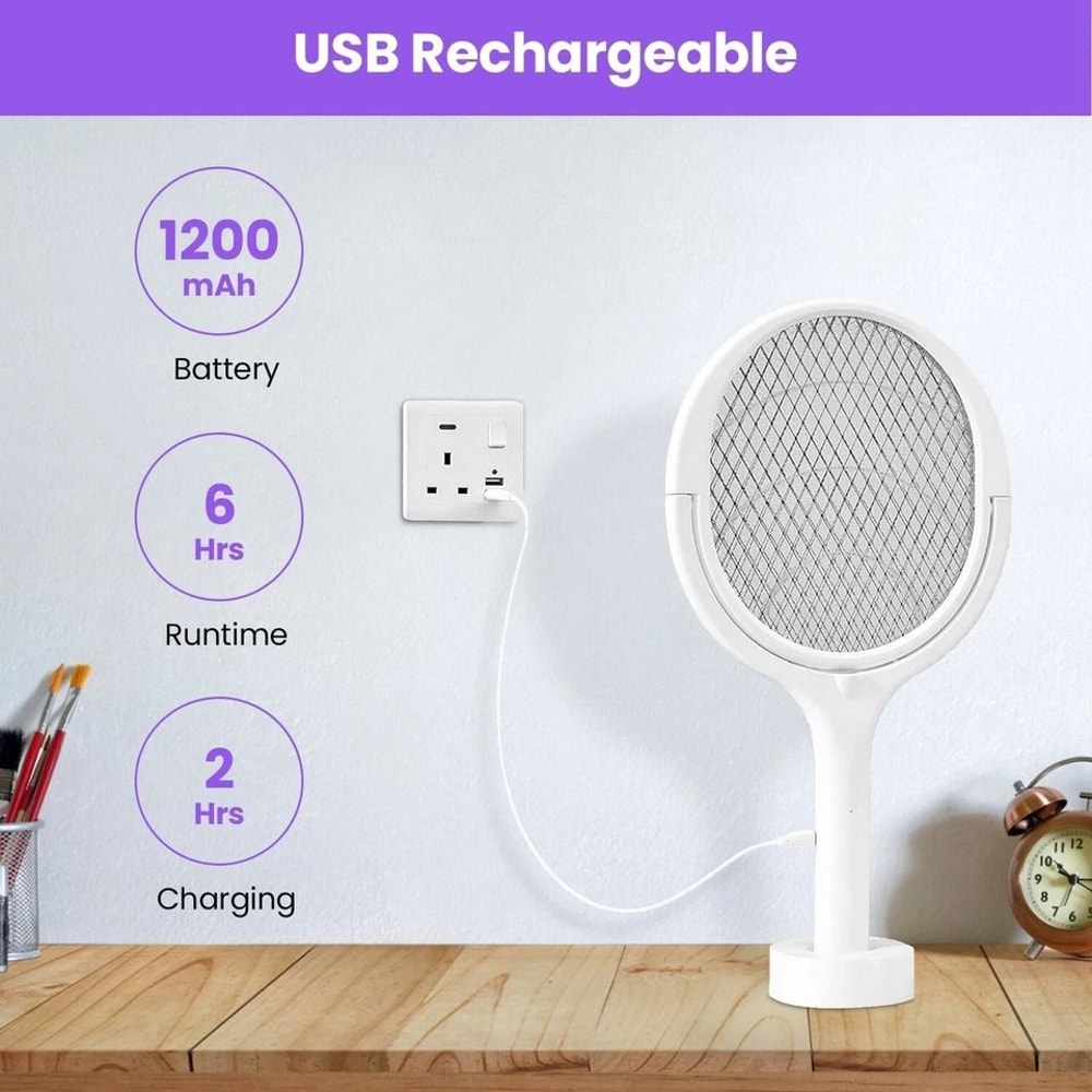 Bug Zapper Mosquito Swatter Rotating Electric Bug Racket Safe Rechargeable Electric Zapper For Mosq 6