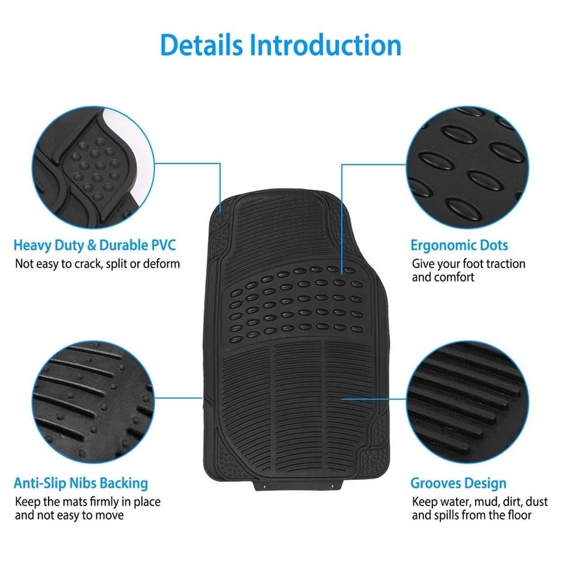 Universal Fit Heavy Duty Car Rubber Floor Mats All Weather Protection Durable PVC AntiSlip Trimmabl 9