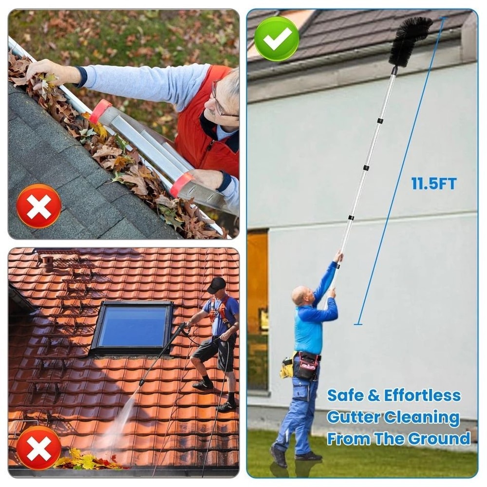 Extendable Gutter Cleaning Brush Telescoping Handle Rain Gutter Cleaner With AntiSlip Gloves 7